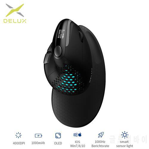 Delux Seeker M618XSD Ergonomic Vertical Mouse OLED Screen USB Wireless+BT 5.0 Rechargeable 1000hz Berichtsrate For PC Laptop