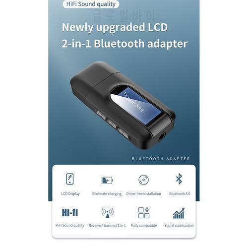HOT-Bluetooth 5.0 Transmitter and Receiver, 2 in 1 Wireless Adapter with LCD Display 3.5mm AUX USB Stereo for PC TV Car Headphon