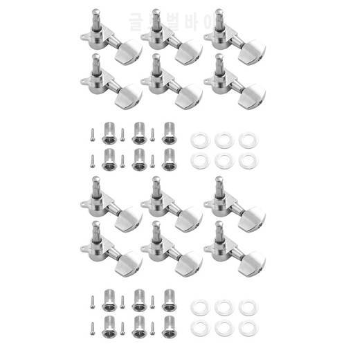 Hot AD-12 Pieces Silver Acoustic Guitar Machine Heads Knobs Guitar String Tuning Peg Tuner(6 For Left + 6 For Right)