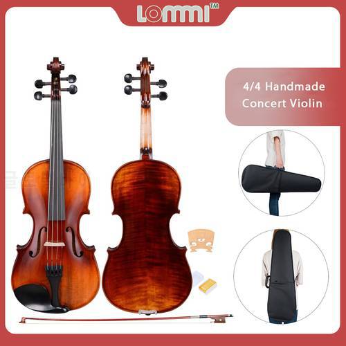 LOMMI Concert 4/4 Full Size Handmade Violin Stradivari Copy Fiddle W/ Brazilwood Bow Rosin Bridge String Case Power Tone Violin