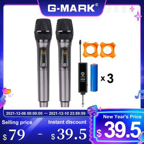 G-MARK X220U Wireless Rechargeable Microphone Recording Karaoke UHF 2 Channels Handheld Mic For Party Home Meeting Church School