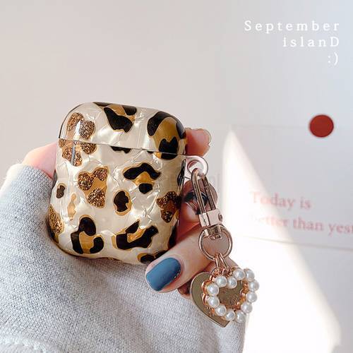 Luxury Leopard Pearl Case for Apple Airpods 1 2 Bracelet Chain Case for AirPods Pro Case Bluetooth Earphone Accessories Box