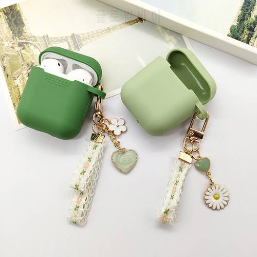 Cute Korean Green Summer Flowers Keychain For Airpods Pro 3 Case Silicone Bluetooth Headset Earphone Cases For Airpods 1 2 Cover