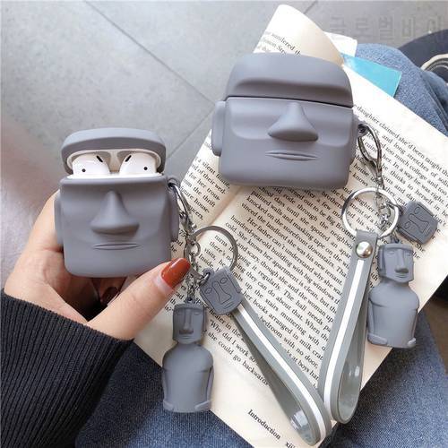 3D Cartoon Stone Statue Earphone Case For AirPods 1 2 Pro Wireless Bluetooth Silicone Headphones Protect Cover Cute Key Ring