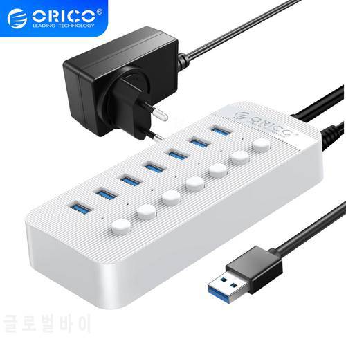 ORICO 7 Ports Powered USB 3.0 HUB BC1.2 Charger USB HUB With Individual On/Off Switches and 12V/2A Power Adapter For Desktop