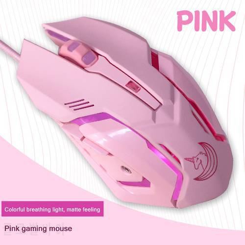 Wired Pink Gaming Mouse 3200dpi Unicorn Backlight Inner Stylish Beautiful 4 Level DPI Wired Women Mice for Office Games Gift
