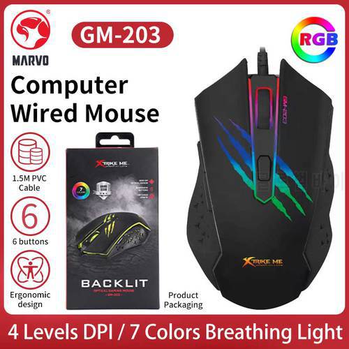 X-TRIKE ME GM-203 Mouse 7 Colors Breathing Light 6 Buttons 4 Levels DPI Ergonomic Design Computer Mouse