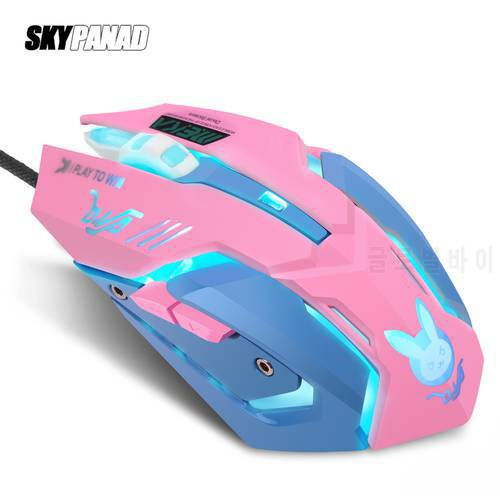USB Wired Gaming Mouse Upto 3200dpi RGB Backlight Inner Computer Mice 4 Level DPI Woman Girl Pink Mice