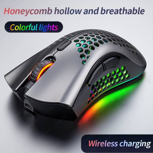 2.4G USB Wireless Rechargeable Mouse,A3 Silent,RGB Colorful Lighting,Hole Hollow Gaming Mice,Suitable For Gamer,Home,Office,etc