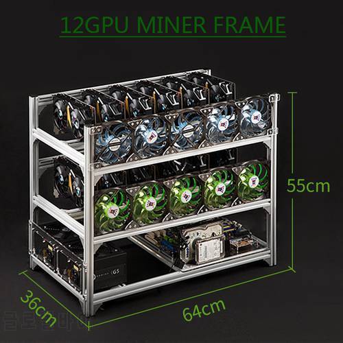 BTC Miner Rack 12 GPU Server Case Aluminum Stackable Mining Rig Open Air Frame For Ethereum Mining ETH ETC Bitcon XMR Chassis