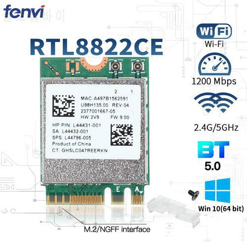 RTL8822CE 1200Mbps Dual Band 2.4G/5Ghz 802.11AC WiFi Card Network NGFF M.2 Card For Bluetooth 5.0 Laptop/PC Support Windows10/11