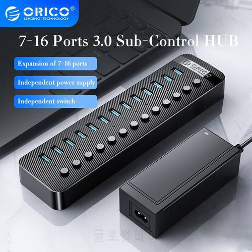 ORICO Industrial USB 3.0 HUB Splitter 10 13-port USB OTG Splitter on/off Switch with 12V Power Adapter Support Computer Charger
