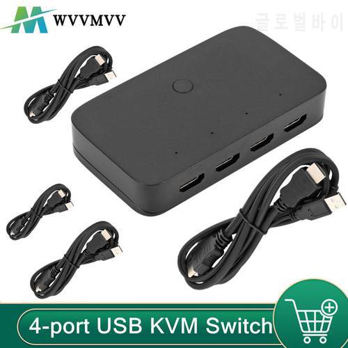 4-port USB KVM Switch HDMI-compatible 4 In 1 Out Switch Shared Keyboard and Mouse Display Switch Button Computer Monitor Switch