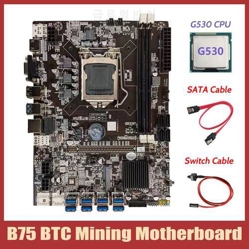 B75 BTC Mining Motherboard+G530 CPU+SATA Cable+Switch Cable LGA1155 8*PCIE to USB Support 2*DDR3 B75 USB BTC Motherboard