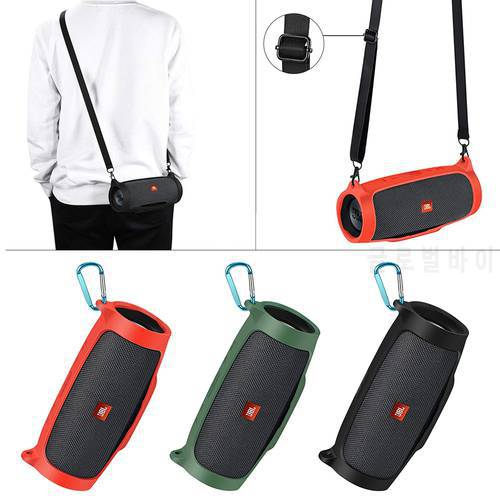 Silicone Case Cover Skin With Strap Carabiner for JBL Charge Essential Portable Wireless Bluetooth Speaker
