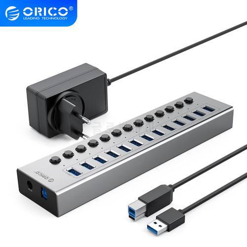 ORICO Industrial USB 3.0 HUB 13/16 Port Aluminum USB Splitter On/Off Switch With 12V Power Adapter Support Charging for Computer