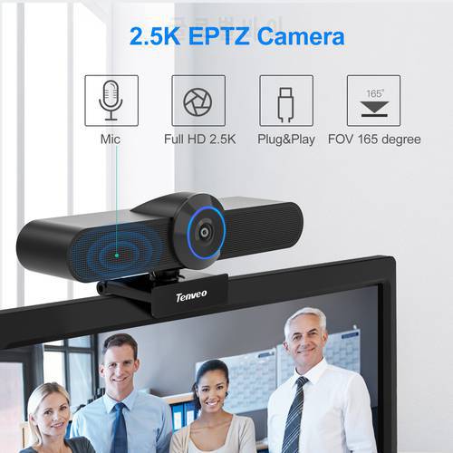 TEVO-EVA200 EPTZ 2.5K USB Webcam with 4x Digital zoom ConferenceCam 165 Degree FOV 3 Presets for Living meeting Education PC, TV