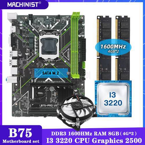 MACHINIST B75 Motherboard Kit LGA 1155 Set With Intel I3 3220 CPU Processor DDR3 8G(2*4G) RAM Memory +Cooling HD Graphics U5