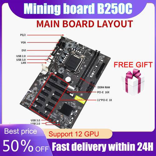 B250 Mining Motherboard Expert 12 PCIE Miner Rig BTC ETH Mining Motherboard For Asus LGA1151 USB3.0 SATA3 Intel DDR4 Video Card