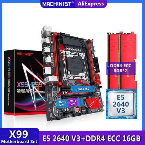 MACHINIST X99 Motherboard LGA 2011-3 Set Kit With Intel Xeon E5 2640 V3 CPU 16G=2*8G DDR4 ECC RAM 2133Mhz M-ATX NVME M.2 E5 RS9