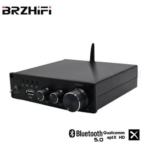 BRZHIFI 2.0 Infineon MA12070 80W*2 Power Audio Amplifier Class D Bluetooth 5.0 USB Treble and Bass Stereo Sound Speaker HiFi Amp