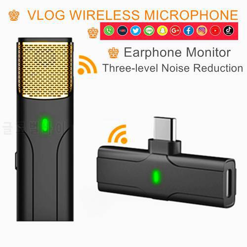 Lavalier Wireless Microphone for iPhone Android Phone Live Stream,Vloggers,Interview Earphone Monitor 3 level Noise Reduction