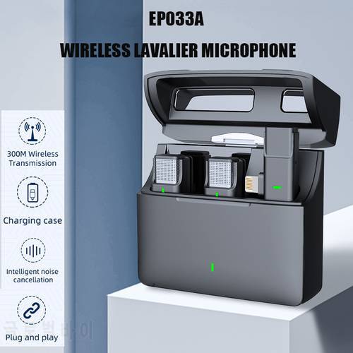 Wireless Lavalier Microphone with Charging Compartment 300m Range Recording Vlog for Youtube Live for iPhone Android EP033A