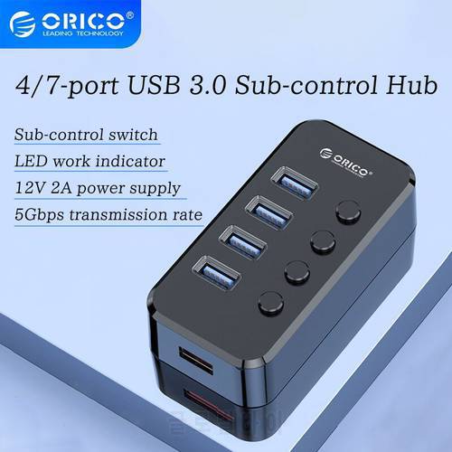 ORICO SWU3-4A SWU3-7A USB 3.0 HUB 7/4 Port Data Expansion, with 1 Charging Port and Independent Switch 12V PC Power Adapter
