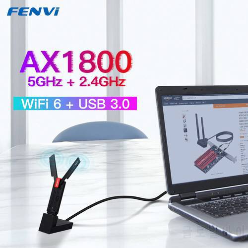 WiFi 6 1800Mbps USB3.0 Wireless Adapter 802.11ax Network Card WiFi Receicer For Laptop/PC High Gain Antenna Windows 7/10/11