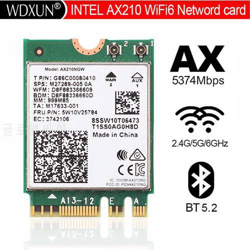 WiFi 6E 3000Mbps Intel AX210 AX210NGW Bluetooth 5.2 Dual Band 2.4G/5G/6G WiFi Card 802.11AX/AC PCIe PCI Express Network Card