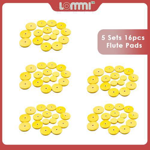 LOMMI 5 Sets 16 pcs Flute Pads For Yamaha Size Replacement A Grade Closed Hole Leather Pad Music Woodwind Pads