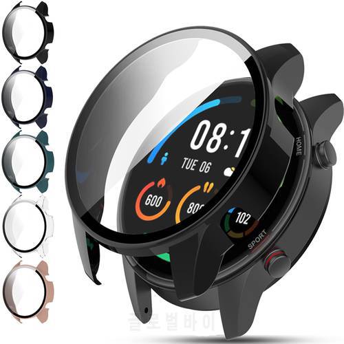 Hard PC Frame Case for Xiaomi Smart Mi Watch Color Sports Edition Cover Full Coverage Glass Screen Protector Accessories