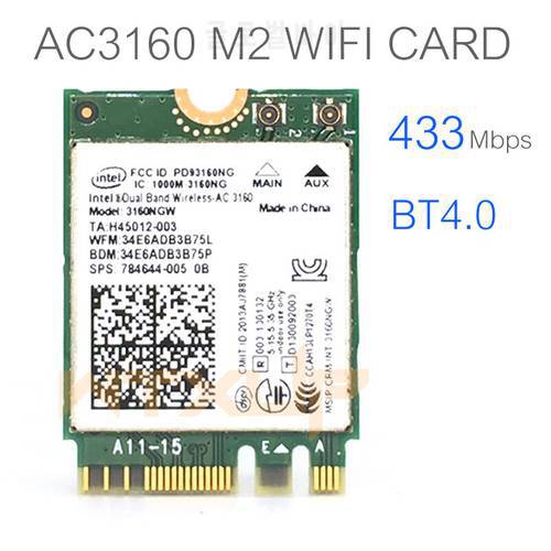 Dual Band 3160NGW Wireless-AC 3160 3160ac ac3160 802.11ac Wi-Fi+Bluetooth 4.0 NGFF M2 Wireless network card 5.0 1 Revi