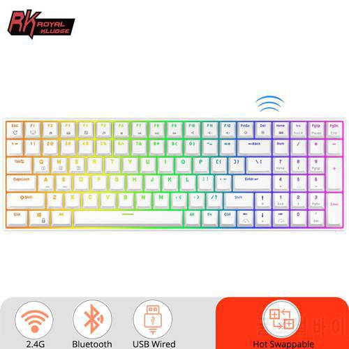 RK100 Royal Kludge Tri-Mode RGB Backlit Mechanical Keyboard 100 Keys Bluetooth 2.4G Wireless Wired Hot Swappable Gamer Keyboard