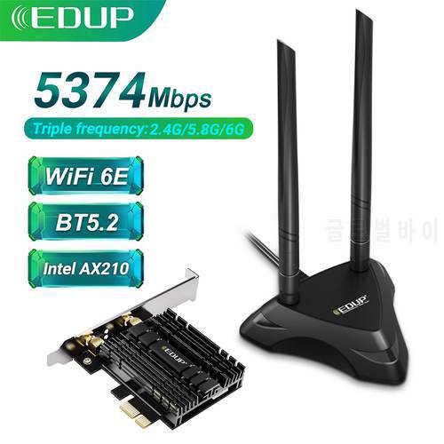 EDUP WiFi6E Intel AX210 5374Mbps PCI Express Wireless Wifi Adapter Blue-tooth5.3 802.11ac/AX 2.4G/5G/6GHz PCIe Wifi Network Card
