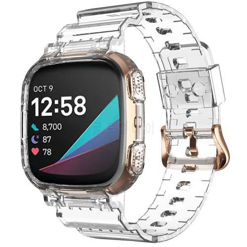 Transparent TPU Band Case Fashionable Dial Wristwatch Present for Fitbit Versa 2 3 Sense Replacement Strap Watchband