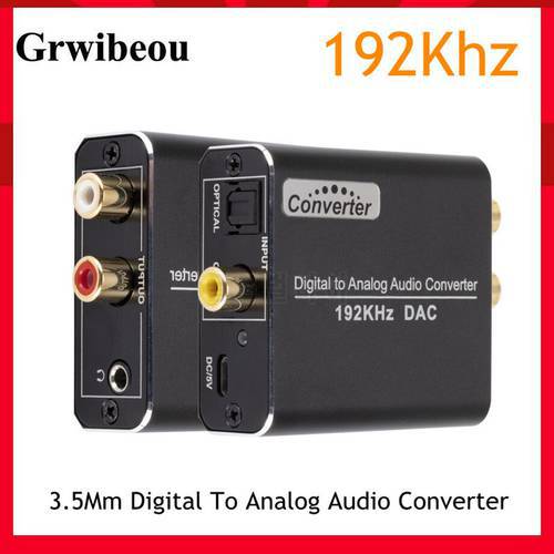 Grwibeou 192KHz Digital To Analog Audio Converter Optical Coaxial Fiber SPDIF to RCA 3.5mm Jack Audio Adapter for TVBox/DVD/HDTV