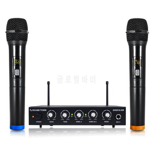 Sound Town UHF 16 Channels Karaoke Wireless Microphone System with Bluetooth, 2 Handheld Microphones, for Church (SWM16-KM)