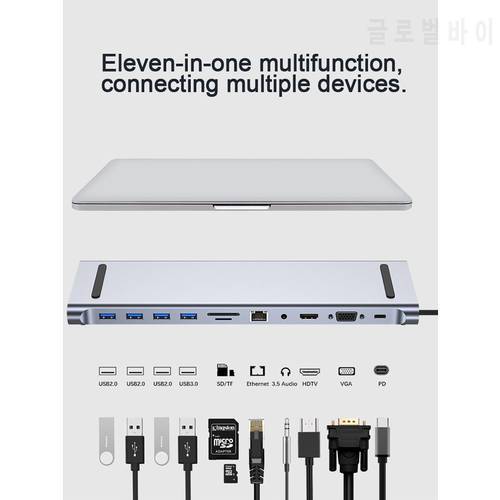 USB C Hub 11 in 1 Type C Dock 3.0 Splitter Multiport Adapter 4K HDMI-compatible RJ45 SD/TF VGA PD for MacBook iPad xiaomi