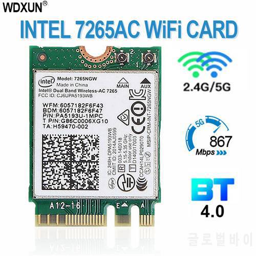 Laptop Wlan For Intel 7265NGW Dual band Wireless-AC 7265 867Mbps 802.11ac 2 x 2 WiFi + Bluetooth BT 4.0 NGFF M.2 Mini Card