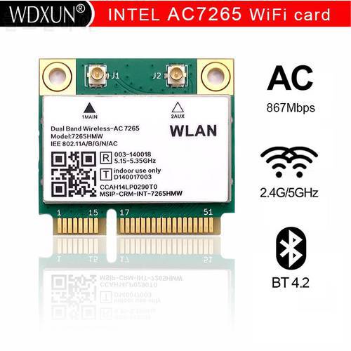 network card wifi adapter for intel AC7265 Dual Band mini PC-E WIFI CARD for intel 7265AC 802.11ac 2x2 WiFi + Bluetooth 4.2