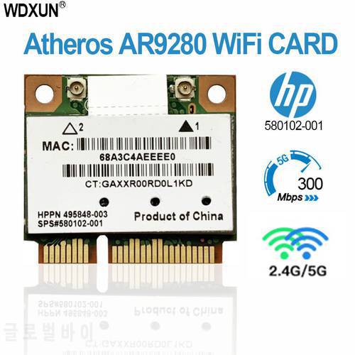 Atheros AR5BHB92 AR9280 AR5009 Dual-Band 2.4G/5GHz 802.11a/b/g/n 300Mbp Wireless wifi half mini pci-e Card