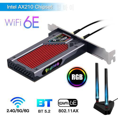fenvi 5374Mbps Intel AX210 PCIe Wifi 6E Wireless Adapter Tri Bands Bluetooth 5.2 Wlan Card AX210NGW/AX200NGW MU-MIMO Windows 10