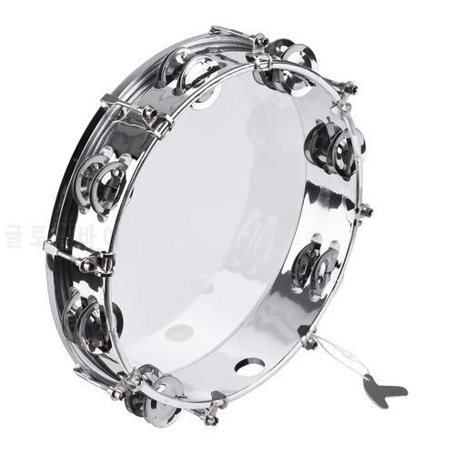 8/10inch Tambourine Handbell Hand Drum with Double Row Jingles Percussion Instrument