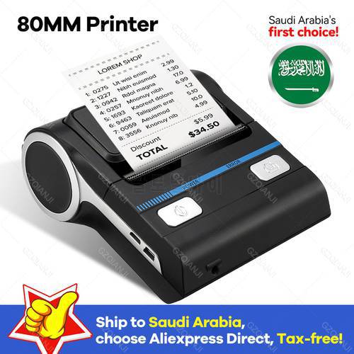 GZM8008 80mm Thermal Receipt Printer USB Bluetooth Mini Wireless Handhled POS Printer Loyverse POS Phone Printer with Paper Roll