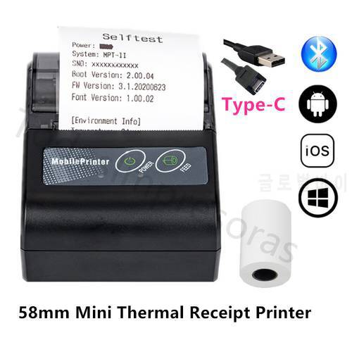 DC5V Impressora Mini Thermal Receipt Printers Type-C USB 2 inch Wireless USB Receipt Bill Printer 58mm Impresora Recibo Portatil