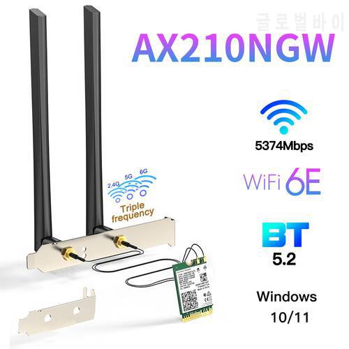 Wi-Fi 6E Intel AX210 Wireless Card 5374Mbps BT5.2 Desktop Kit Antenna 802.11ax Tri-Band 2.4G/5Ghz/6G AX210NGW Than Wifi6 AX200