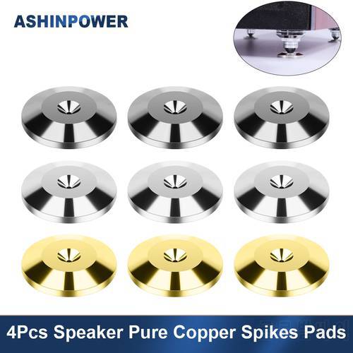 4Pcs Speaker Pure Copper Spikes Pads HiFi Speaker Box Isolation Floor Stand Feet Cone Base Shoes Pad Black Sliver Accessories