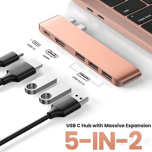 6 in 2 USB C HUB Dual Type C to Multi USB 3.0 4K HDMI for MacBook Pro Air Adapter 100W Thunderbolt 3 Dock SD/TF Port Type C HUB