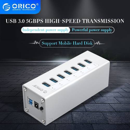 ORICO A3H7 Aluminum High-speed 7-port USB 3.0 HUB Extension Splitter Usb Adapter Docking Station with Power Laptop Accessories